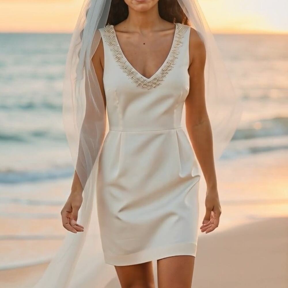 Kate Spade NWT Cream Pearl V-Neck Wedding Belles Dyan Bridal Dress 425.00 SZ 8